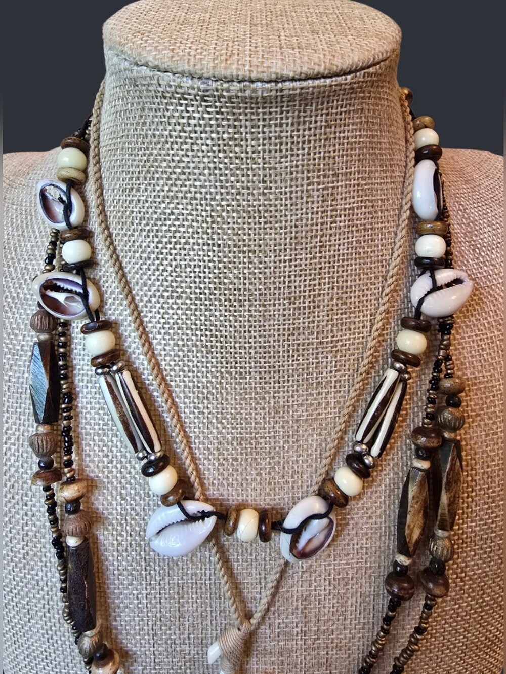 Vintage Bone, Shell and Wood Necklace Bundle (3) - Picture 3 of 6